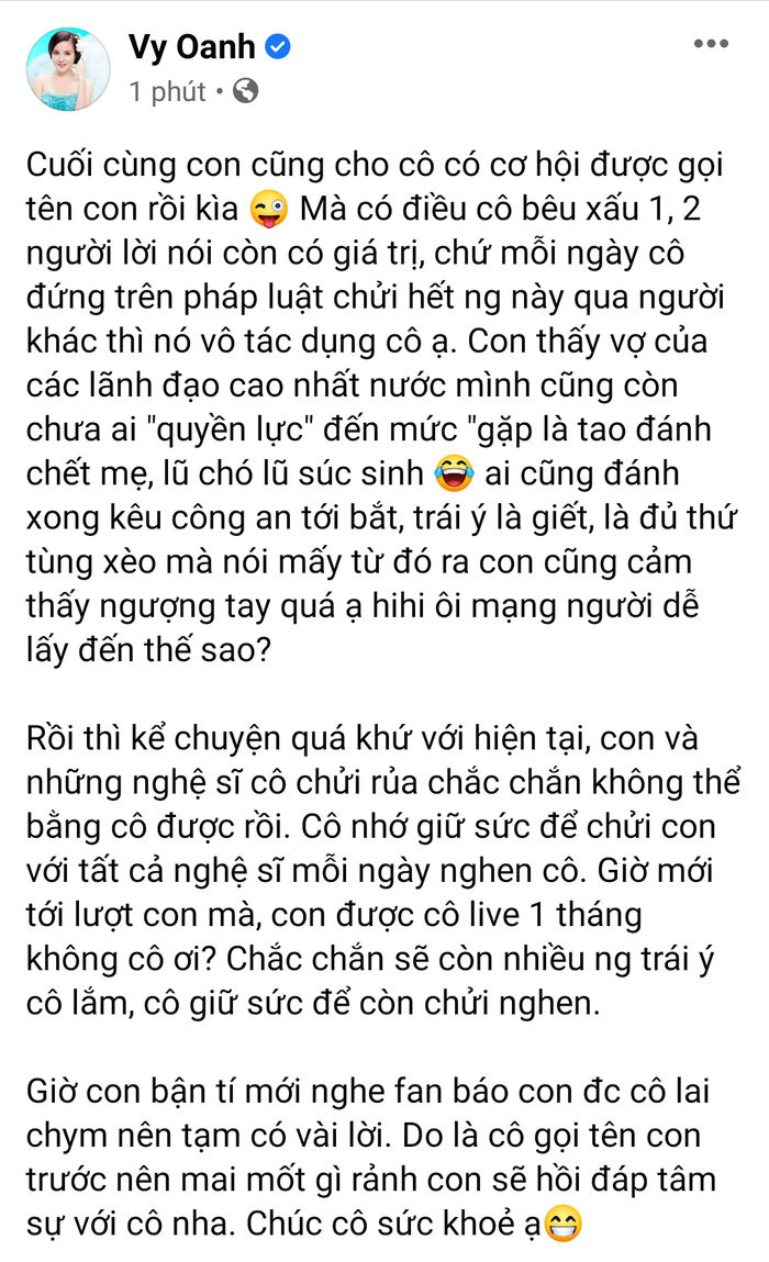 Vy Oanh 'đáp trả' sâu cay bà Phương Hằng sau khi bị tố 'cặp đại gia': 'Cô giữ sức khỏe để chửi con nha'