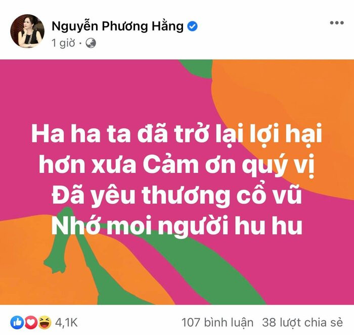 'Mất tích' hơn 1 tháng trên facebook chính chủ, bà Phương Hằng cuối cùng 'đã trở lại và lợi hại hơn xưa'
