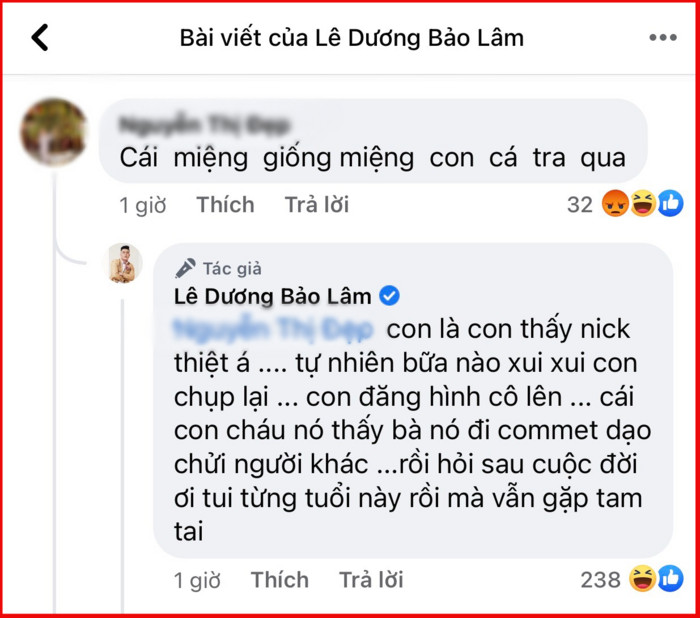 Lê Dương Bảo Lâm đáp trả 'cực gắt' khi bị chê 'miệng giống cá tra'