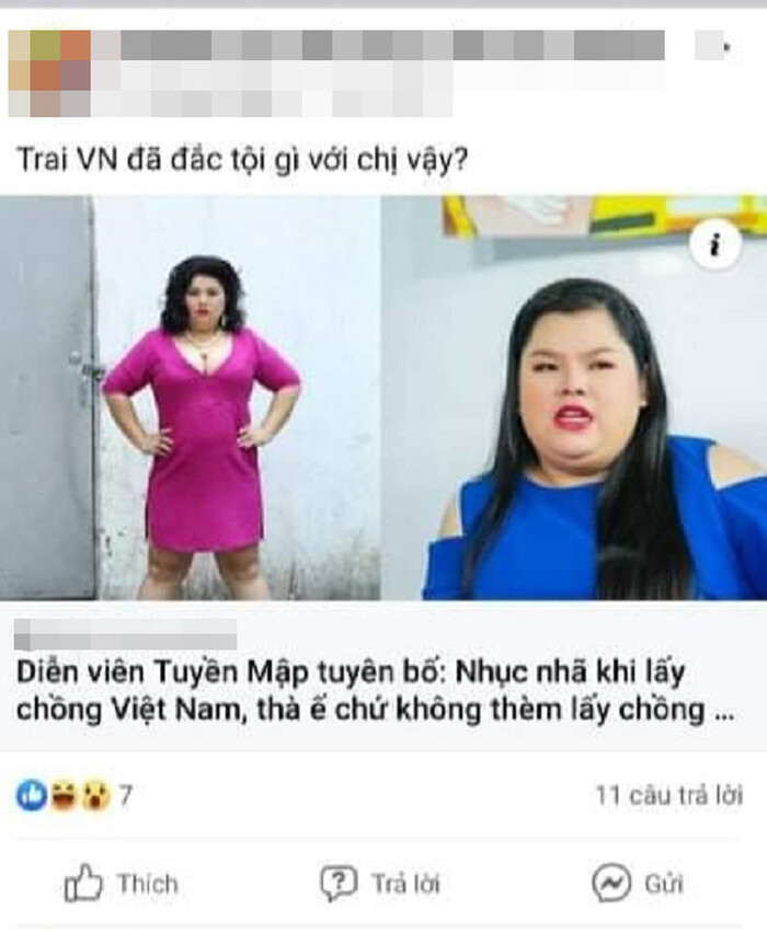 Diễn viên Tuyền Mập bức xúc trước phát ngôn 'nhục nhã khi lấy chồng Việt', cho biết mình 'thừa nổi tiếng'
