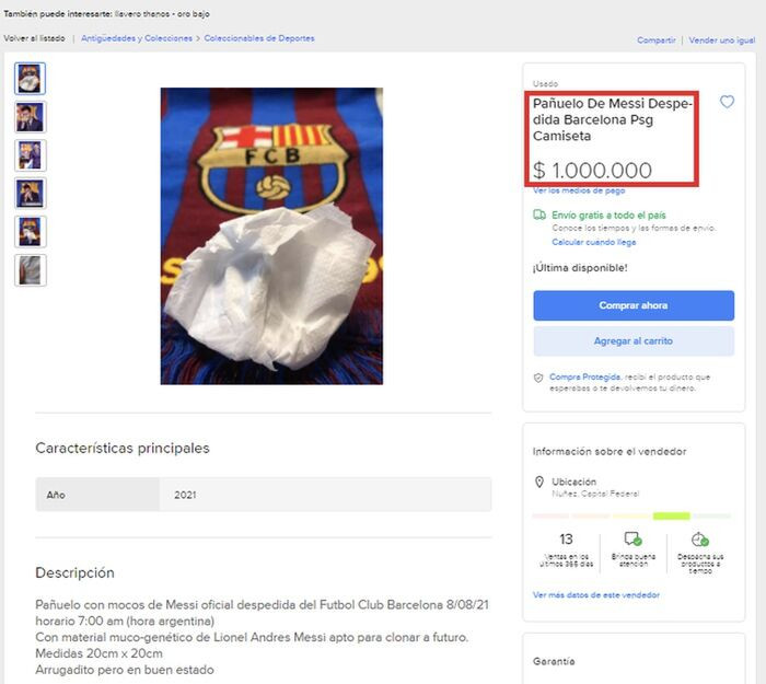 Giấy lau nước mũi của Messi được bán 23 tỷ đồng Ảnh 1