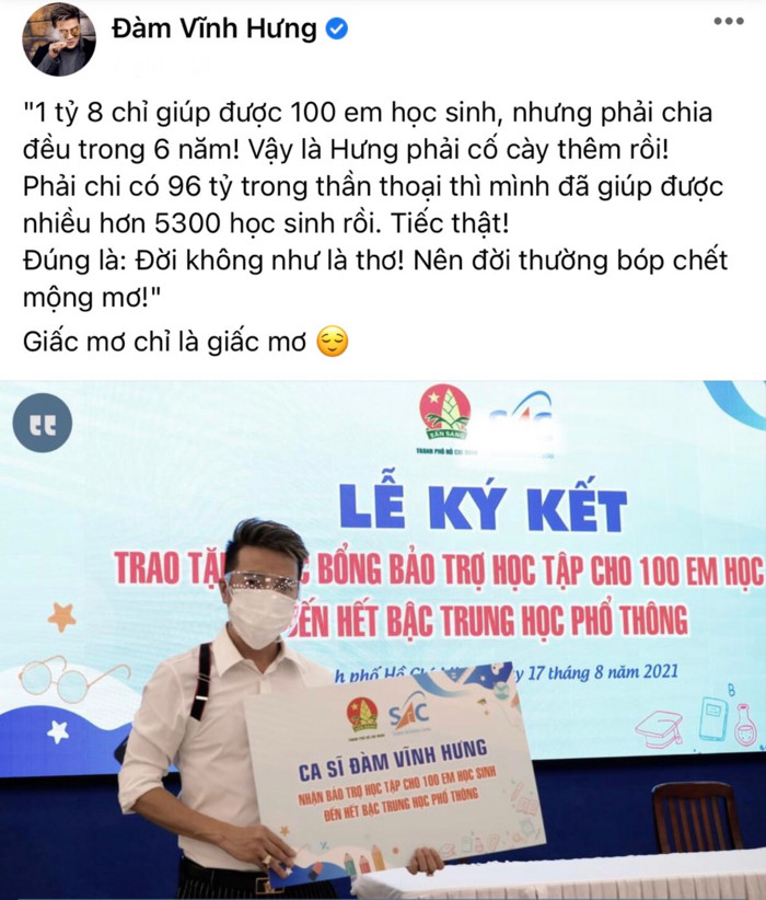 Đàm Vĩnh Hưng tiếp tục 'khịa' nữ CEO Đại Nam: 'Có 96 tỷ đồng thần thoại sẽ giúp được hơn 5300 học sinh'
