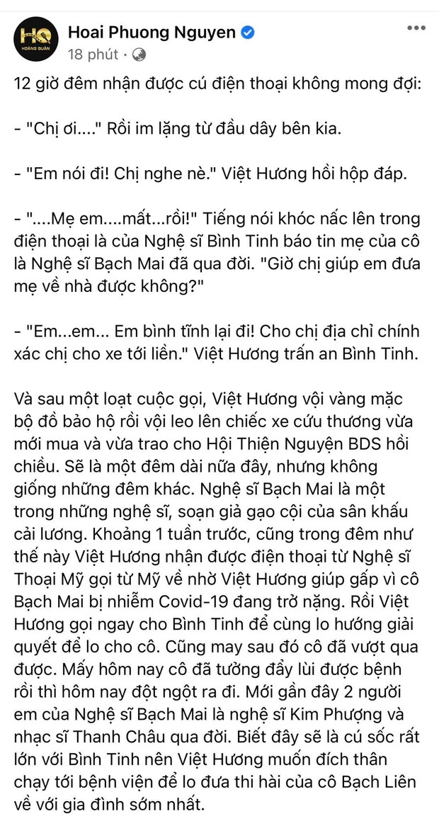 Diễn viên Việt Hương sẽ lo tang sự cho nghệ sĩ cải lương Bạch Mai Ảnh 2