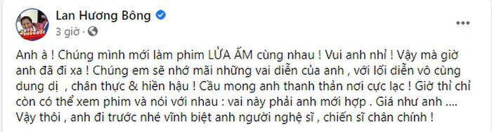 NSND Lan Hương đau xót tiết lộ NSƯT Thế Bình ra đi đúng ngày sinh nhật: Còn định chúc mừng anh, thế mà...