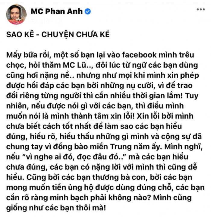 MC Phan Anh 'ứa nước mắt' vì nhận được điều này sau khi công khai sao kê hơn 24 tỷ đồng tiền từ thiện