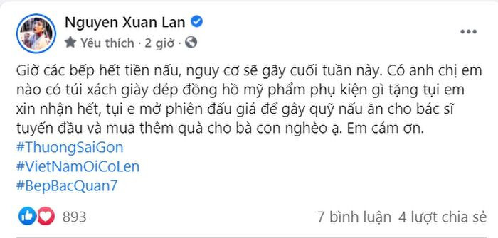 Giữa 'bão' từ thiện, Xuân Lan bất ngờ kêu gọi quyên góp để có kinh phí hỗ trợ người khó khăn do dịch