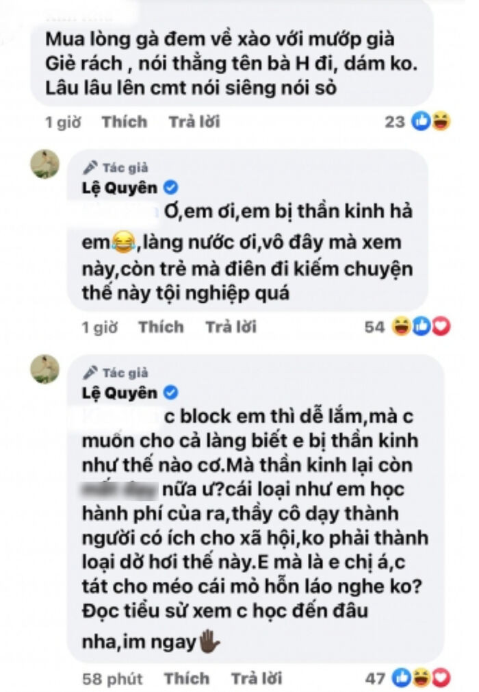 Lệ Quyên đòi 'tát méo mỏ' anti-fan vì cho rằng suốt ngày đăng bài cà khịa 'ai đó'