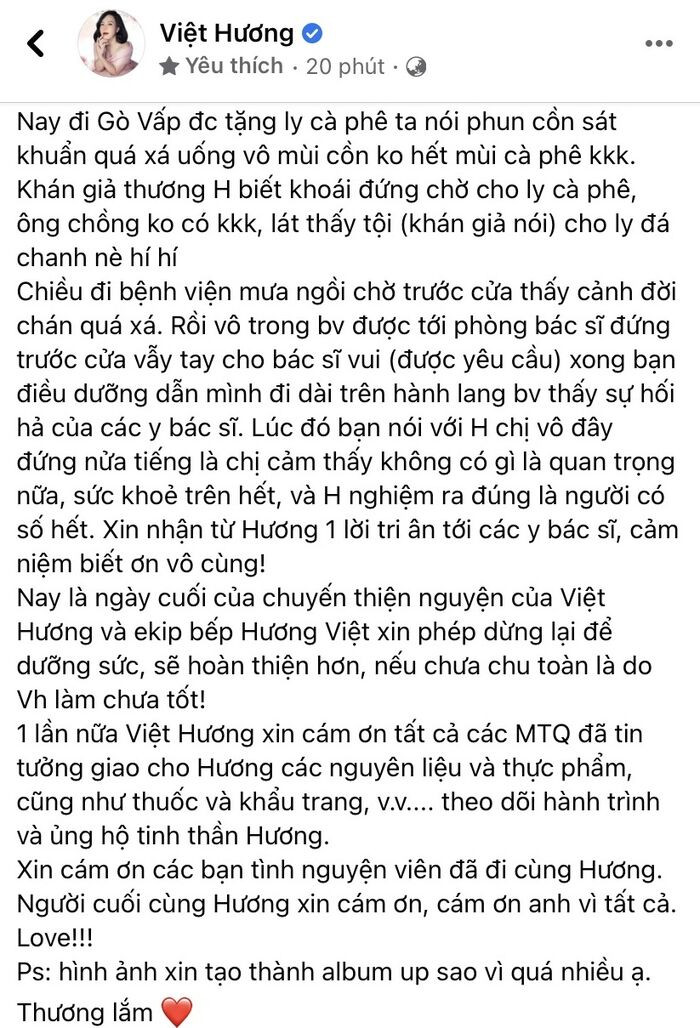 Việt Hương có những chia sẻ 'cuối cùng' trước khi chính thức ngừng từ thiện sau 2 tháng