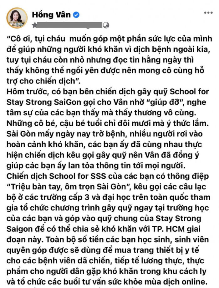 NSND Hồng Vân vấp phải loạt chỉ trích gay gắt khi chia sẻ về chiến dịch gây quỹ tại Sài Gòn