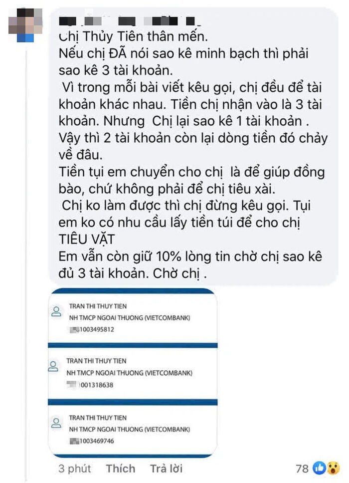 Fan tranh cãi xoay quanh các tài khoản sao kê của Thủy Tiên: 2 số đã sáng tỏ, 1 số còn lại đang ở đâu?