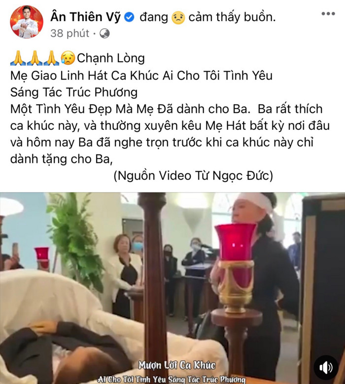 Danh ca Giao Linh bật khóc, hát tiễn biệt trong tang lễ của chồng
