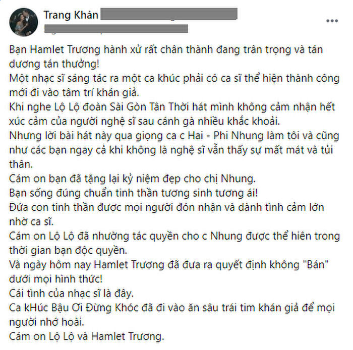 Chủ nhân ca khúc 'Bậu ơi' quyết định làm điều đặc biệt này cho Phi Nhung khiến Trang Trần trân trọng