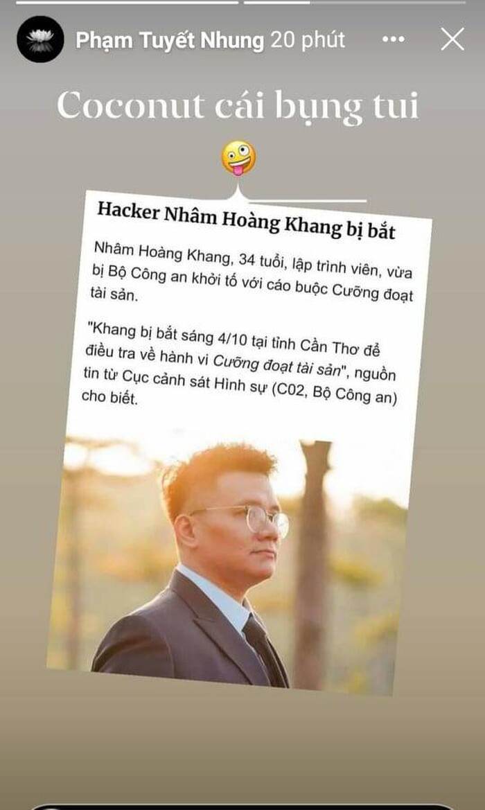 Con gái nuôi Phi Nhung bày tỏ: 'Vừa cái bụng tôi', khi đọc tin Nhâm Hoàng Khang bị bắt