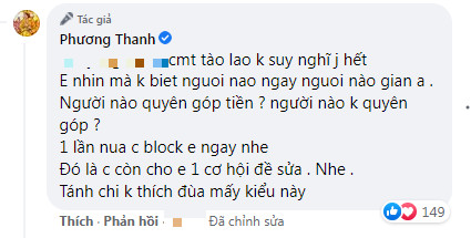 Bị netizen 'cảnh báo' việc ăn chặn từ thiện, Phương Thanh có động thái 'gắt'