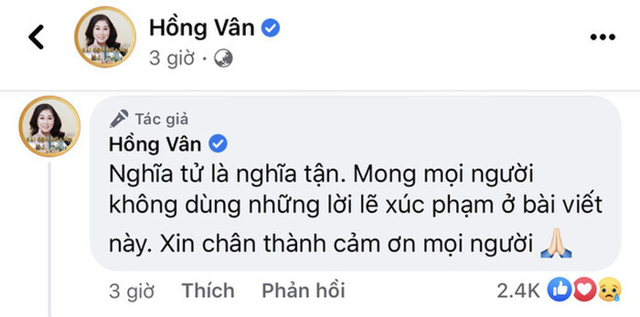 NSND Hồng Vân bức xúc lên tiếng vì Hoài Linh và bố ruột vừa mất bị xúc phạm