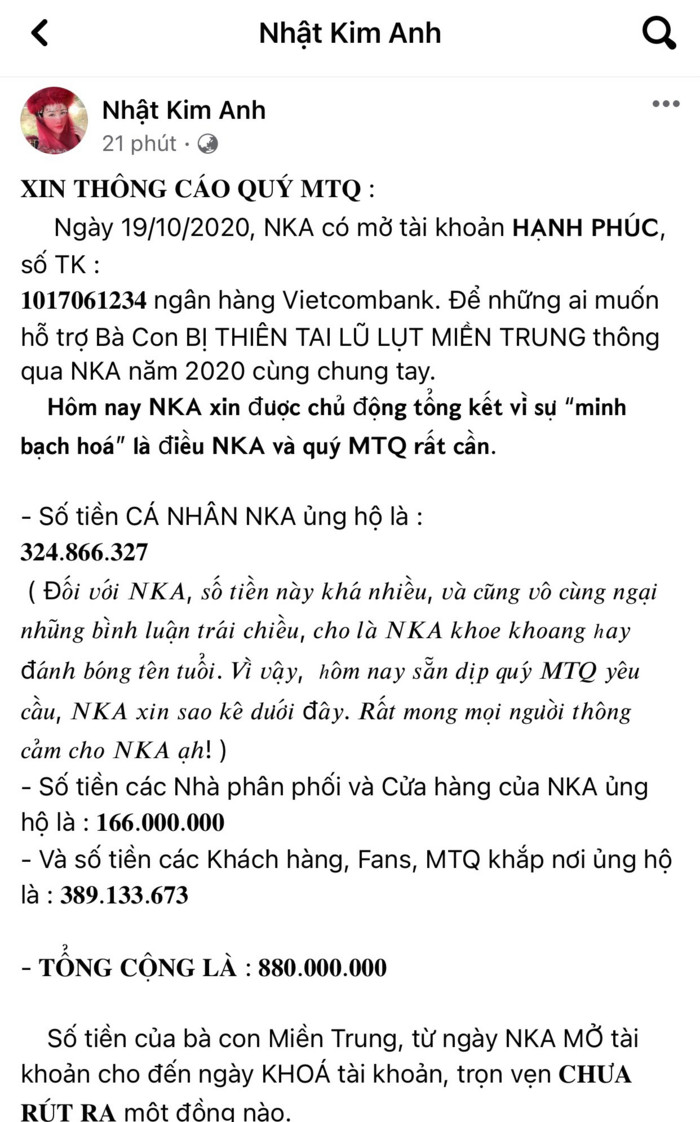 Nhật Kim Anh chính thức lên tiếng sau khi bị nữ CEO Đại Nam gọi tên vào lùm xùm kêu gọi quyên góp Ảnh 4