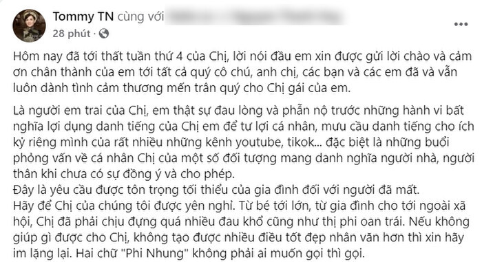 Em trai Phi Nhung phẫn uất vì chị gái bị mượn danh người nhà để tư lợi: 'Hãy để chị yên nghỉ' Ảnh 1
