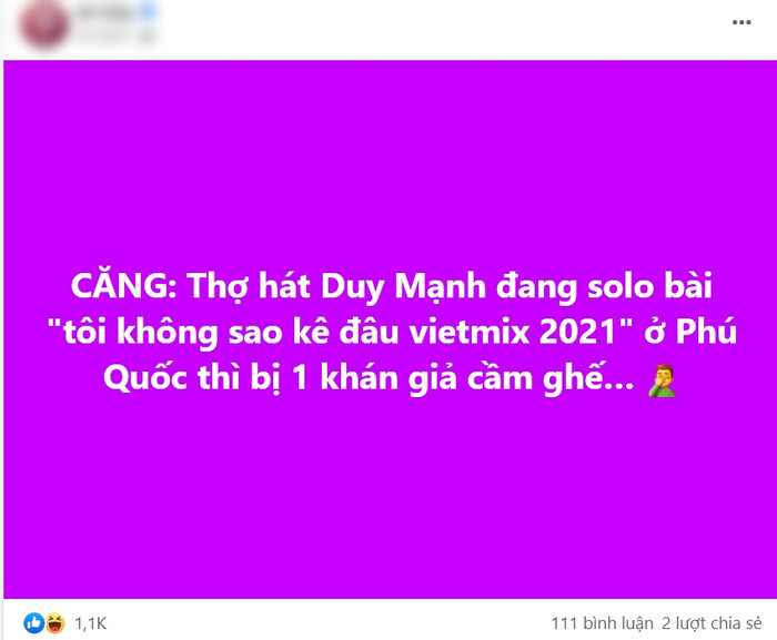 Duy Mạnh nói gì trước thông tin bị đánh lúc đang biểu diễn ở Phú Quốc vì hát 'Tôi không sao kê đâu'?