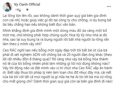 Vy Oanh khẳng định gia đình chung dòng máu, đòi bắt 'bé út' ai đó đi xét nghiệm ADN Ảnh 2