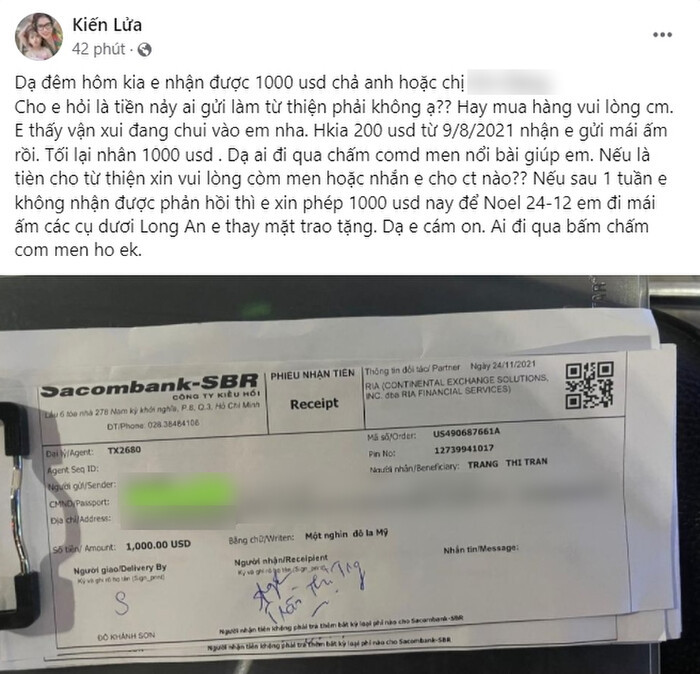 Trang Khàn hoang mang vì được 'ai đó' gửi cả nghìn đô gửi vào tài khoản: 'Vận xui đang chui vào tôi'
