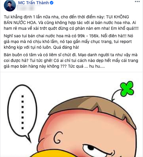Trấn Thành bức xúc khi vẫn bị mạo danh bán nước hoa: 'Có liêm sỉ đi'
