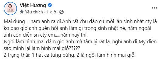 Việt Hương lần đầu chia sẻ kỉ niệm đúng một năm ngày mất cố nghệ sĩ Chí Tài