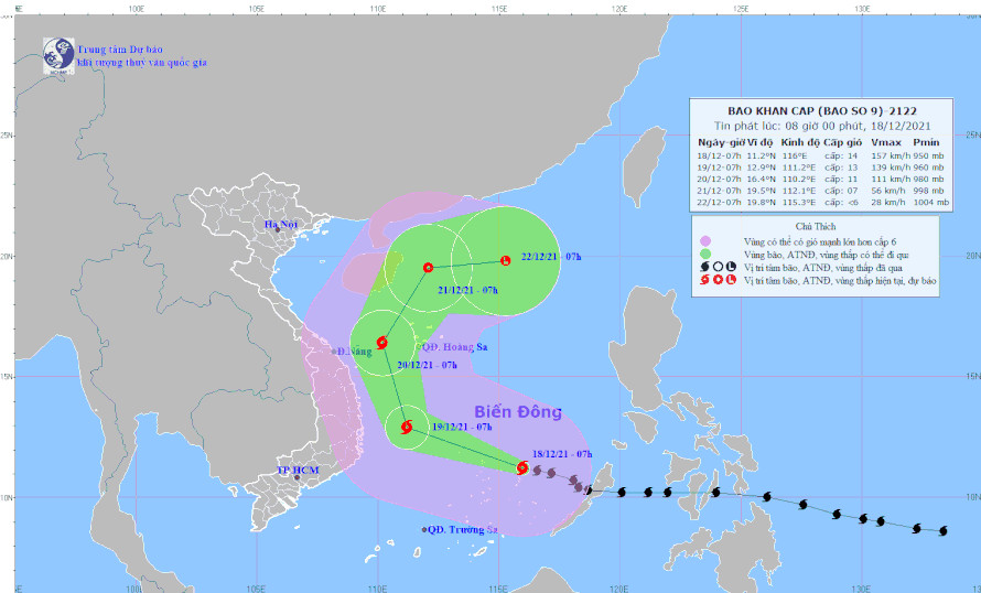 Bão số 9 di chuyển nhanh theo hướng Tây Tây Bắc, cách đảo Song Tử Tây 200km
