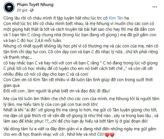 Con gái nuôi Phi Nhung gọi Hồ Văn Cường là 'ai đó tên C', nhắc chuyện phải biết ơn và đạo đức