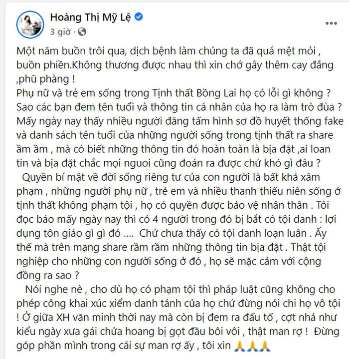 Ca sĩ Mỹ Lệ bức xúc vì các 'chú tiểu' của Tịnh thất Bồng Lai bị đem ra làm trò đùa, nhiều thông tin giả