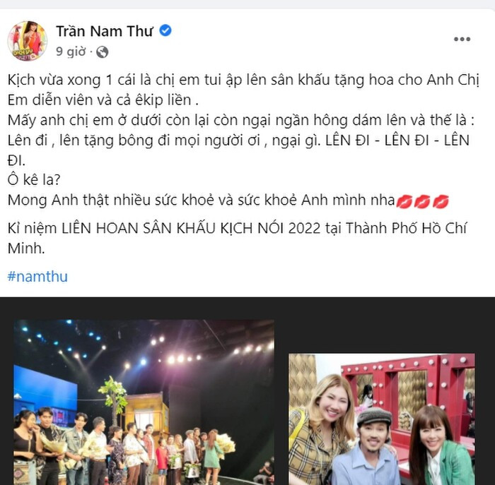 Nam Thư đáp trả khi bị nói 'nịnh' NS Hoài Linh, nói rõ về clip 'lên tặng hoa đi' gây xôn xao trước đó