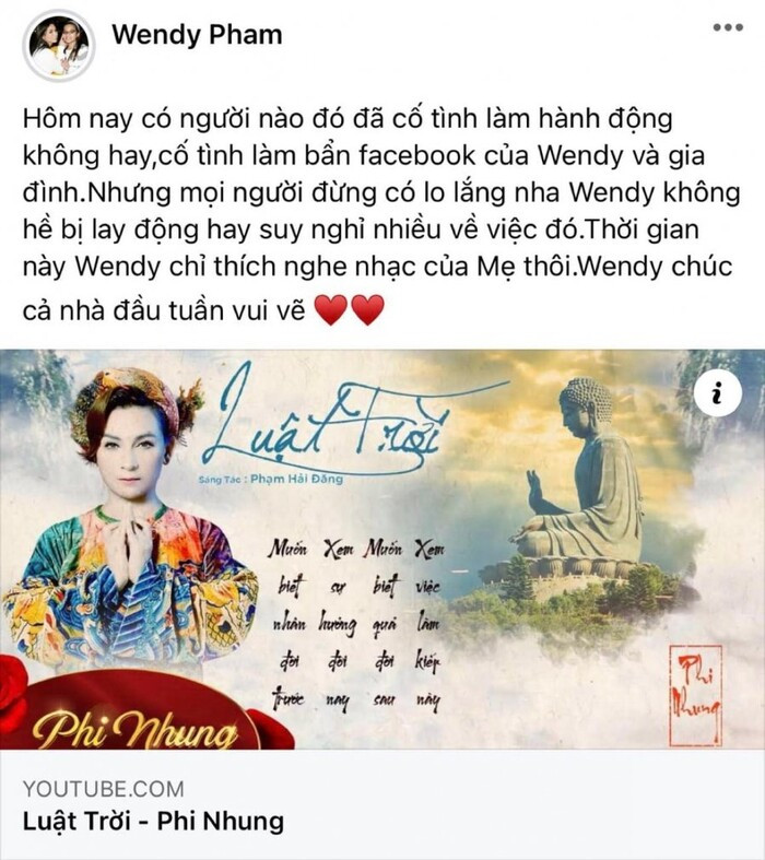 Con gái Phi Nhung bức xúc khi ai đó cố tình 'làm bẩn' Facebook của cô và gia đình