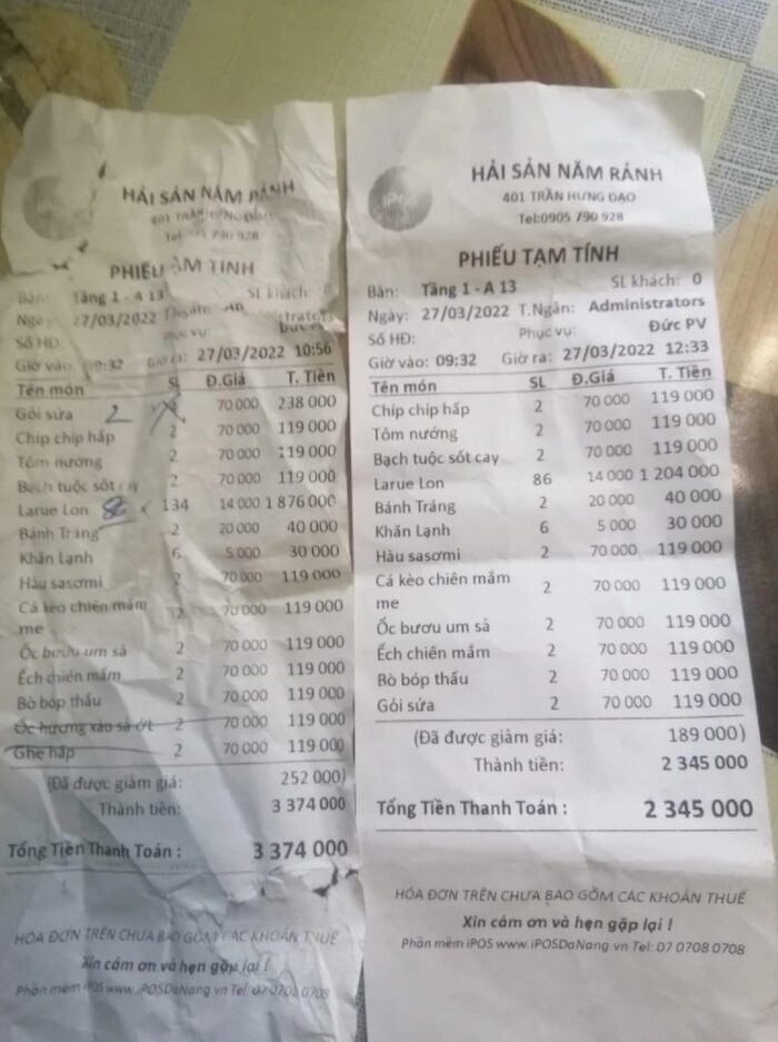 Khách ăn hết 2,3 triệu nhưng bị tính thành 3,3 triệu, chủ quán hải sản ở Đà Nẵng lên tiếng giải thích