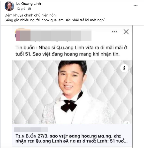 Bị đồn qua đời ở tuổi 51, ca sĩ Quang Linh phản ứng cực gắt