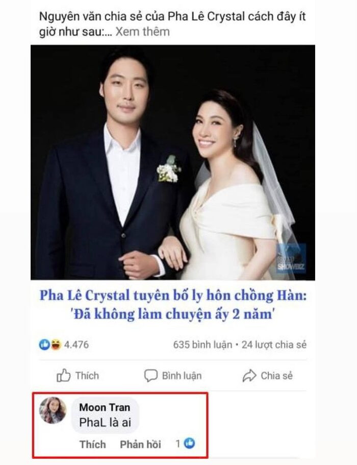 Pha Lê thông báo chia tay chồng Hàn Quốc, vợ nghệ sĩ Tự Long hỏi sốc: 'Pha Lê là ai?'