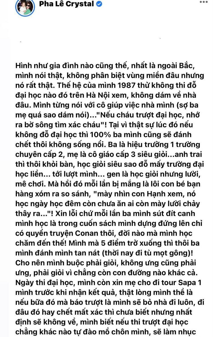 Pha Lê nhắc lại quá khứ từng nghĩ đến chuyện 'nhảy sông' vì lo trượt đại học