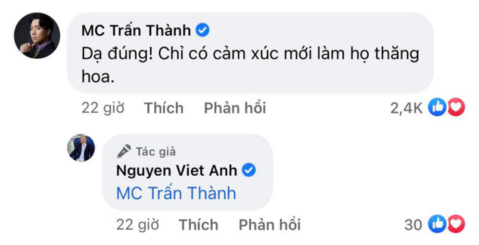 NSND Việt Anh có phát ngôn về giới nghệ sĩ, MC Trấn Thành để lại bình luận gây chú ý