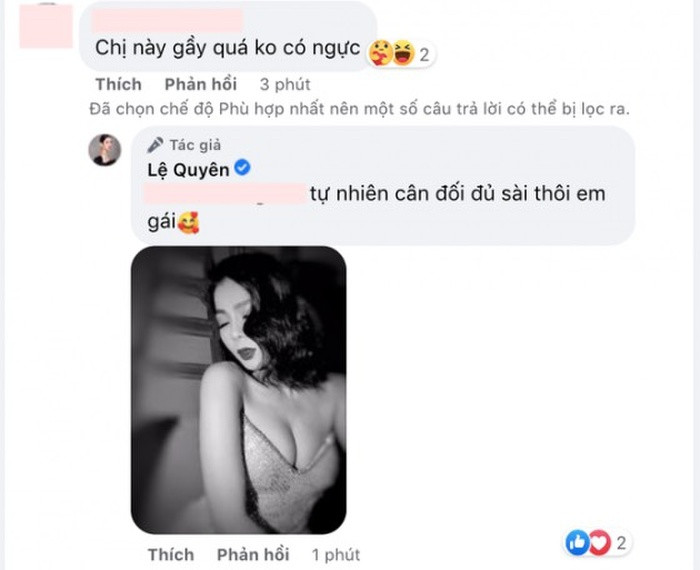 Bị anti-fan chê 'không có ngực', Lệ Quyên có màn đáp trả đầy thâm thúy