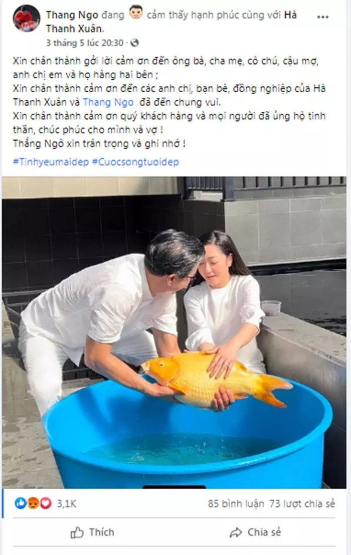 Bị nhiều dân mạng công kích sau đám cưới nữ ca sĩ trẻ tuổi, 'vua cá Koi' Thắng Ngô có động thái gây chú ý