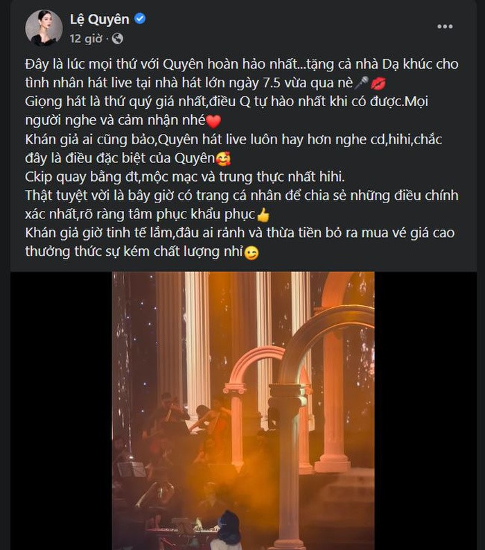 Giữa ồn ào so sánh giọng sau 10 năm, Lệ Quyên ẩn ý: 'Khán giả bảo tôi hát live luôn hay hơn nghe CD'