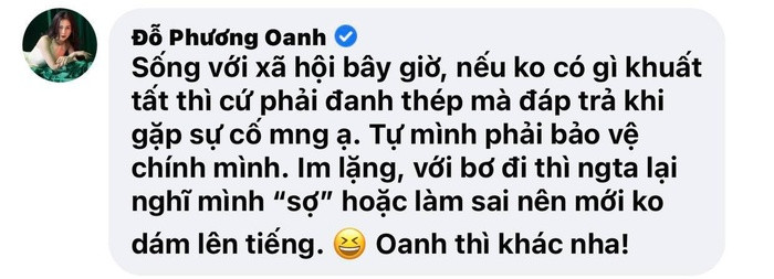 Hậu ồn ào chuyện tình cảm, Phương Oanh gay gắt: Sống không có gì khuất tất, phải đanh thép đáp trả Ảnh 2
