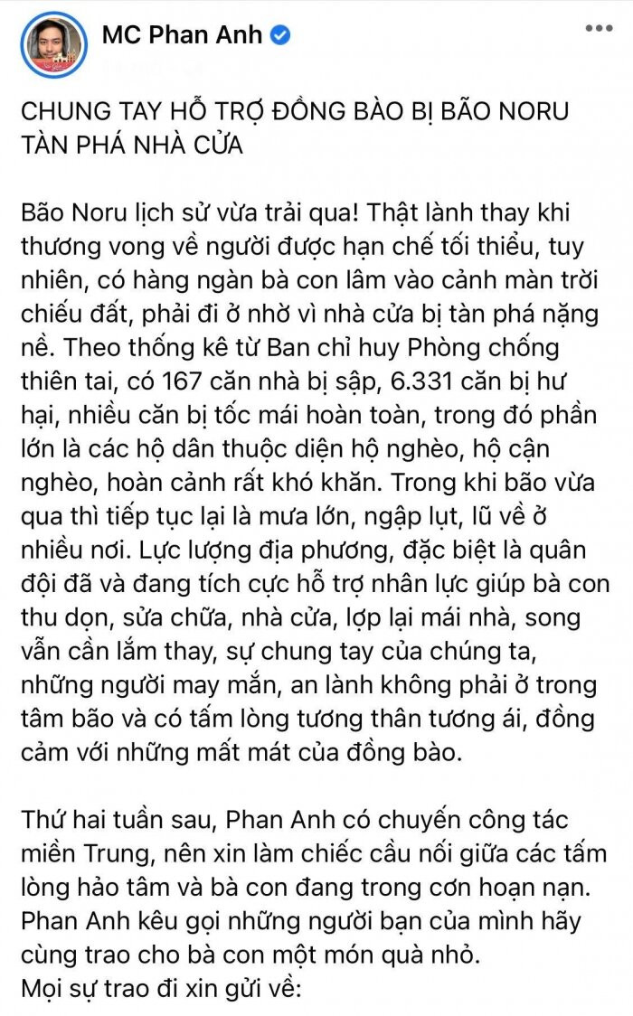 MC Phan Anh kêu gọi ủng hộ đồng bào miền Trung, 'vén màn' số tiền thu được sau một đêm Ảnh 2