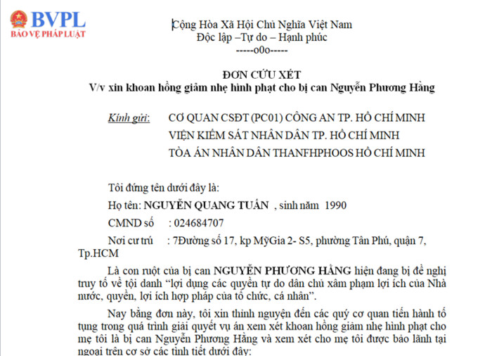 Người nhà gửi đơn xin khoan hồng, giảm nhẹ hình phạt cho bà Nguyễn Phương Hằng Ảnh 2