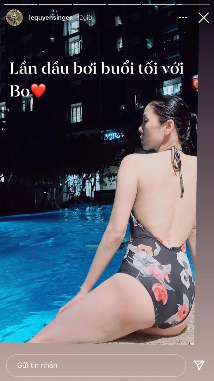 Lệ Quyên ngày một 'xanh tươi' hẳn ra, khoe tấm lưng trắng nõn khi đi bơi giữa đêm