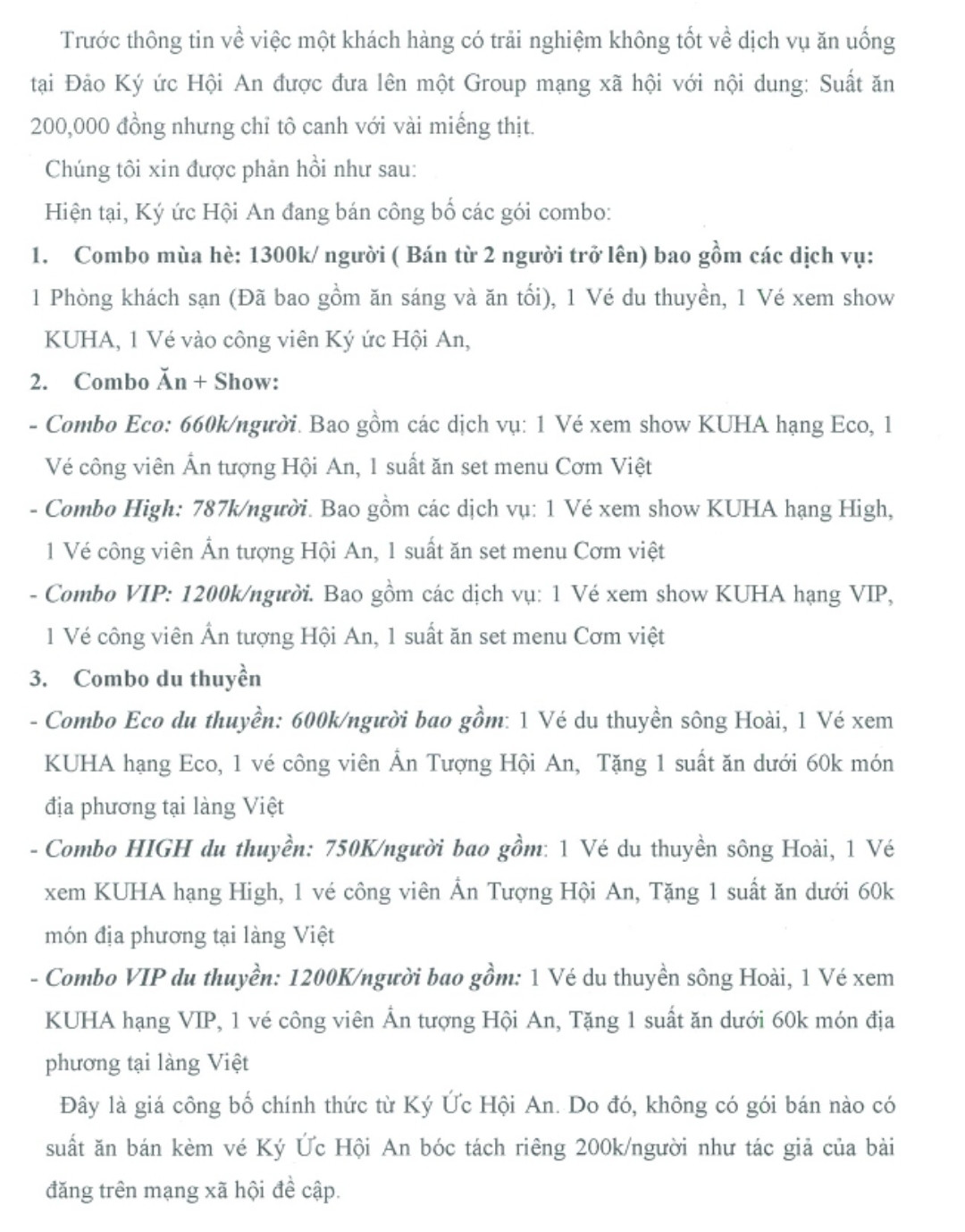 Nhà hàng ở Hội An nói gì khi bị khách ‘tố’ thu 200.000 đồng nhưng chỉ có tô canh và vài miếng thịt! - Ảnh 2.