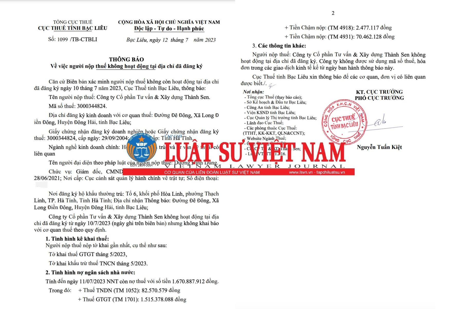 Công ty Thành Sen nợ thuế triền miên, ‘đại gia’ Dương Đình Dũng bị tạm hoãn xuất cảnh
