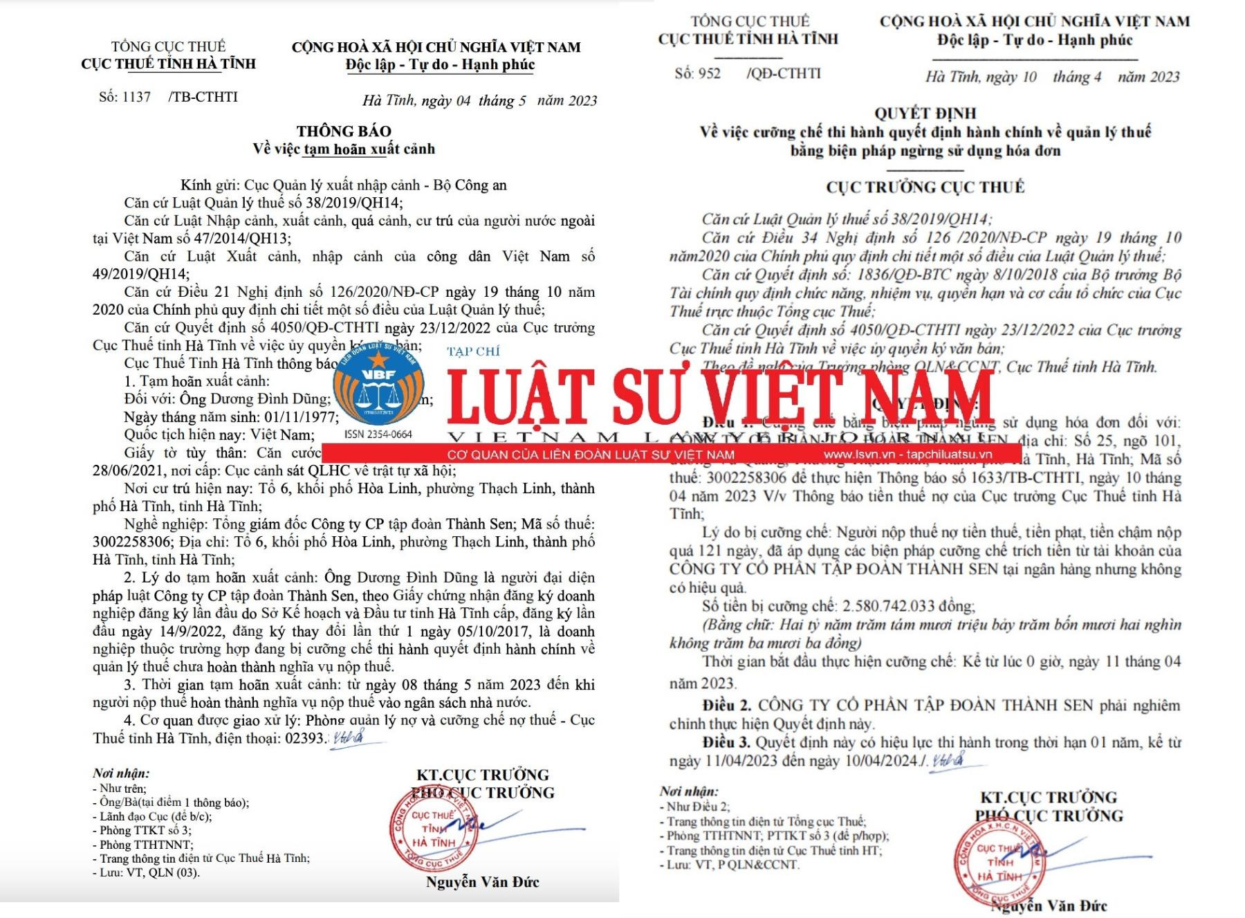 Công ty Thành Sen nợ thuế triền miên, ‘đại gia’ Dương Đình Dũng bị tạm hoãn xuất cảnh