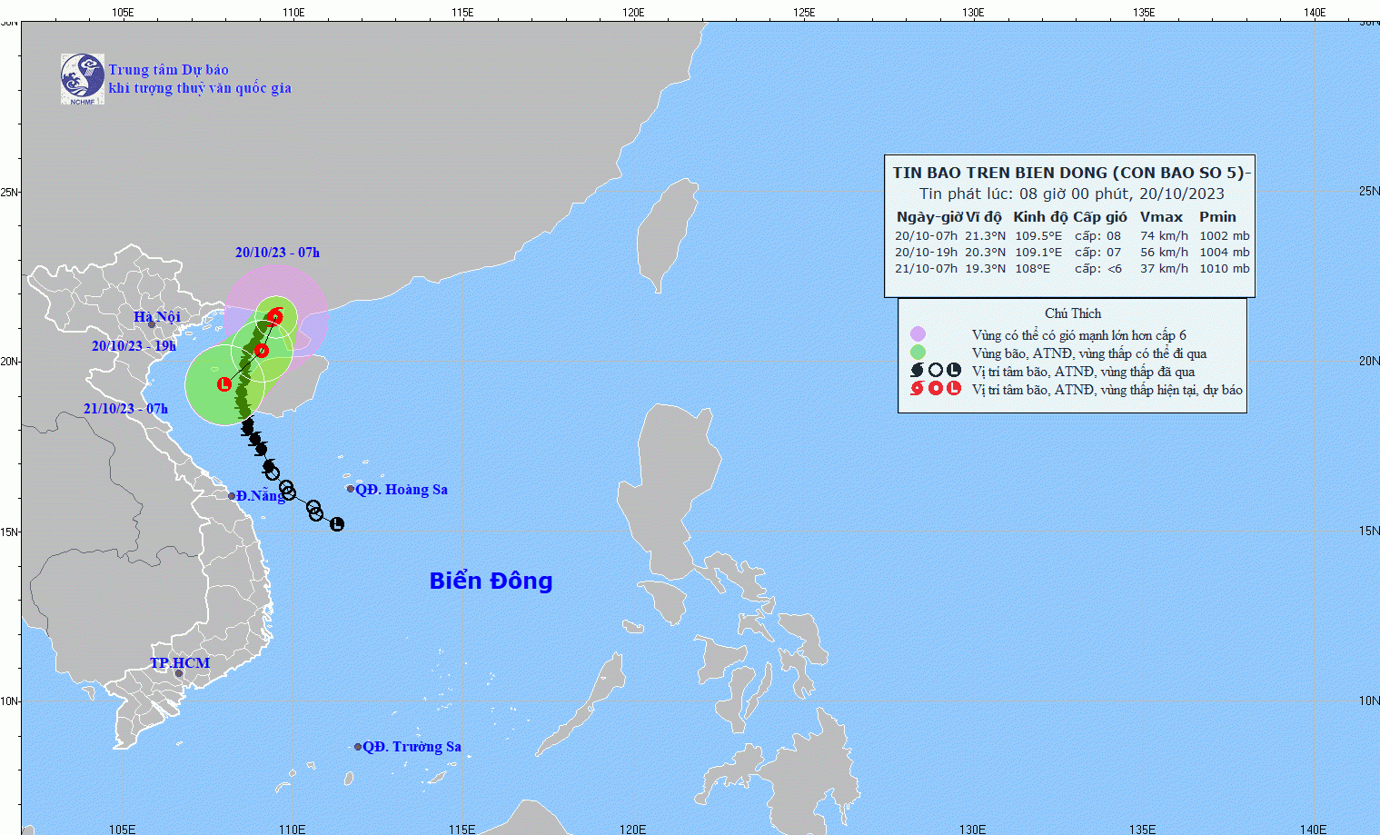 Dự báo diễn biến bão số 5 ngày 20/10