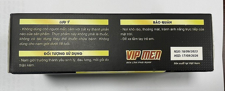 Thu hồi sản phẩm VIP MEN không bảo đảm an toàn thực phẩm