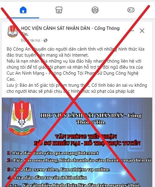 Giả mạo trang facebook của Học viện Cảnh sát nhân dân để lừa đảo