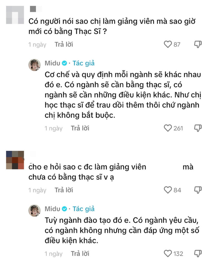 Midu lý giải việc được làm giảng viên Đại học khi chưa có bằng Thạc sĩ? Ảnh 1
